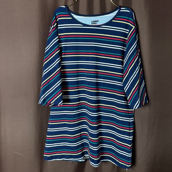 Lands' End Women's M LONG Elbow Sleeve Crew Neck Cover-up Swim Tee Rash Guard St - Picture 1 of 6